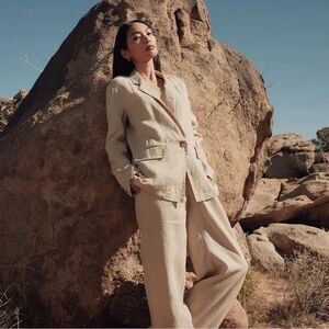 Quince 100% European Linen Blazer Womens XS Single Button Driftwood